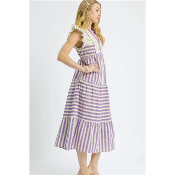 Umgee Striped Ruffle Cap Sleeve Midi Dress - Picture 3 of 4